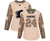 Women Calgary Flames #24 Travis Hamonic Authentic Camo Veterans Day Practice Hockey Jersey