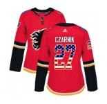 Women Calgary Flames #27 Austin Czarnik Authentic Red USA Flag Fashion Hockey Jersey