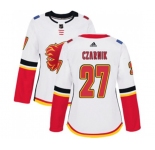 Women Calgary Flames #27 Austin Czarnik Authentic White Away Hockey Jersey