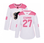 Women Calgary Flames #27 Austin Czarnik Authentic White Pink Fashion Hockey Jersey