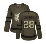 Women Calgary Flames #28 Elias Lindholm Authentic Green Salute to Service Hockey Jersey