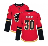 Women Calgary Flames #30 Mike Vernon Authentic Red Home Hockey Jersey