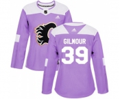 Women Calgary Flames #39 Doug Gilmour Authentic Purple Fights Cancer Practice Hockey Jersey