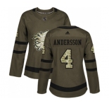 Women Calgary Flames #4 Rasmus Andersson Authentic Green Salute to Service Hockey Jersey