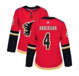 Women Calgary Flames #4 Rasmus Andersson Authentic Red Home Hockey Jersey