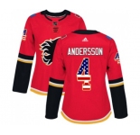 Women Calgary Flames #4 Rasmus Andersson Authentic Red USA Flag Fashion Hockey Jersey