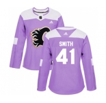 Women Calgary Flames #41 Mike Smith Authentic Purple Fights Cancer Practice Hockey Jersey