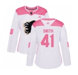 Women Calgary Flames #41 Mike Smith Authentic White Pink Fashion Hockey Jersey