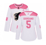 Women Calgary Flames #5 Mark Giordano Authentic White Pink Fashion Hockey Jersey