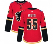 Women Calgary Flames #55 Noah Hanifin Authentic Red Home Hockey Jersey