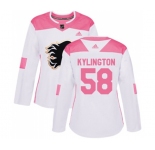 Women Calgary Flames #58 Oliver Kylington Authentic White Pink Fashion Hockey Jersey