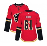 Women Calgary Flames #61 Brett Kulak Authentic Red Home Hockey Jersey
