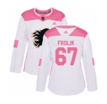 Women Calgary Flames #67 Michael Frolik Authentic White Pink Fashion Hockey Jersey