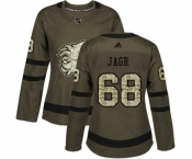 Women Calgary Flames #68 Jaromir Jagr Authentic Green Salute to Service Hockey Jersey