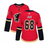 Women Calgary Flames #68 Jaromir Jagr Authentic Red Home Hockey Jersey