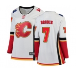 Women Calgary Flames #7 TJ Brodie Authentic White Away Fanatics Branded Breakaway Hockey Jersey