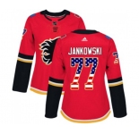 Women Calgary Flames #77 Mark Jankowski Authentic Red USA Flag Fashion Hockey Jersey