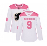 Women Calgary Flames #9 Lanny McDonald Authentic White Pink Fashion Hockey Jersey