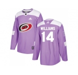 Men Adidas Carolina Hurricanes #14 Justin Williams Purple Authentic Fights Cancer Stitched NHL Jersey