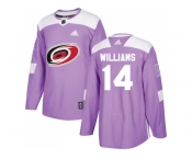 Men Adidas Carolina Hurricanes #14 Justin Williams Purple Authentic Fights Cancer Stitched NHL Jersey