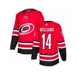 Men Adidas Carolina Hurricanes #14 Justin Williams Red Home Authentic Stitched NHL Jersey