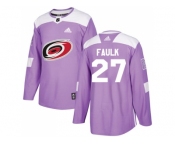 Men Adidas Carolina Hurricanes #27 Justin Faulk Purple Authentic Fights Cancer Stitched NHL Jersey