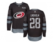 Men Adidas Carolina Hurricanes #28 Elias Lindholm Black 1917-2017 100th Anniversary Stitched NHL Jersey