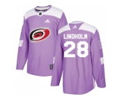 Men Adidas Carolina Hurricanes #28 Elias Lindholm Purple Authentic Fights Cancer Stitched NHL Jersey