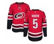 Men Adidas Carolina Hurricanes #5 Noah Hanifin Authentic Red Home NHL Jersey