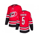 Men Adidas Carolina Hurricanes #5 Noah Hanifin Red Home Authentic Stitched NHL Jersey