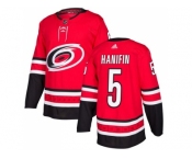 Men Adidas Carolina Hurricanes #5 Noah Hanifin Red Home Authentic Stitched NHL Jersey