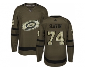 Men Adidas Carolina Hurricanes #74 Jaccob Slavin Green Salute to Service Stitched NHL Jerse
