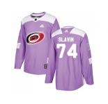 Men Adidas Carolina Hurricanes #74 Jaccob Slavin Purple Authentic Fights Cancer Stitched NHL Jersey