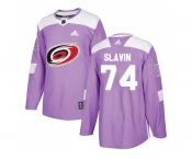 Men Adidas Carolina Hurricanes #74 Jaccob Slavin Purple Authentic Fights Cancer Stitched NHL Jersey