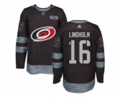 Men's Adidas Carolina Hurricanes #16 Elias Lindholm Authentic Black 1917-2017 100th Anniversary NHL Jersey