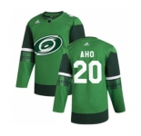 Men's Carolina Hurricanes #20 Sebastian Aho 2020 St. Patrick's Day Stitched Hockey Jersey Green
