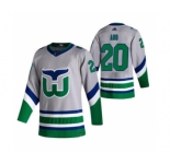 Men's Carolina Hurricanes #20 Sebastian Aho Grey 2020-21 Reverse Retro Alternate Hockey Jersey