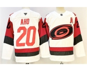 Men's Carolina Hurricanes #20 Sebastian Aho White 2024-25 With A Patch Home Stitched Hockey Jersey