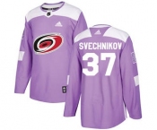 Men's Carolina Hurricanes #37 Andrei Svechnikov Purple Fights Cancer Stitched Hockey Jersey