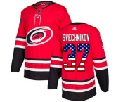 Men's Carolina Hurricanes #37 Andrei Svechnikov Red Home USA Flag Stitched Hockey Jersey