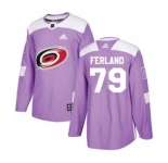 Men's Carolina Hurricanes #79 Michael Ferland Purple Fights Cancer Stitched Hockey Jersey