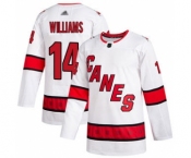 Men's Hurricanes #14 Justin Williams White Road Authentic Stitched Hockey Jersey