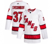 Men's Hurricanes #37 Andrei Svechnikov White Road Authentic Stitched Hockey Jersey