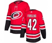 Men's Hurricanes #42 Gustav Forsling Red Home Authentic Stitched Hockey Jersey