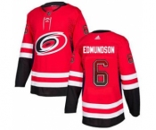Men's Hurricanes #6 Joel Edmundson Red Home Authentic Drift Fashion Stitched Hockey Jersey