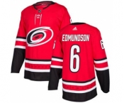 Men's Hurricanes #6 Joel Edmundson Red Home Authentic Stitched Hockey Jersey
