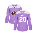 Women Adidas Carolina Hurricanes #20 Sebastian Aho Purple Authentic Fights Cancer Stitched NHL Jersey