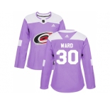 Women Adidas Carolina Hurricanes #30 Cam Ward Purple Authentic Fights Cancer Stitched NHL Jersey