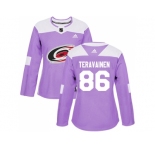 Women Adidas Carolina Hurricanes #86 Teuvo Teravainen Purple Authentic Fights Cancer Stitched NHL Jersey