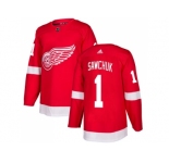 Men Adidas Detroit Red Wings #1 Terry Sawchuk Red Home Authentic Stitched NHL Jersey